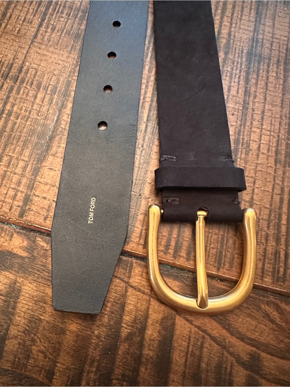 Tom Ford Men’s Black Suede Belt with Brass Buckle